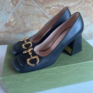 Gucci Black Leather Heels with Gold Hardware